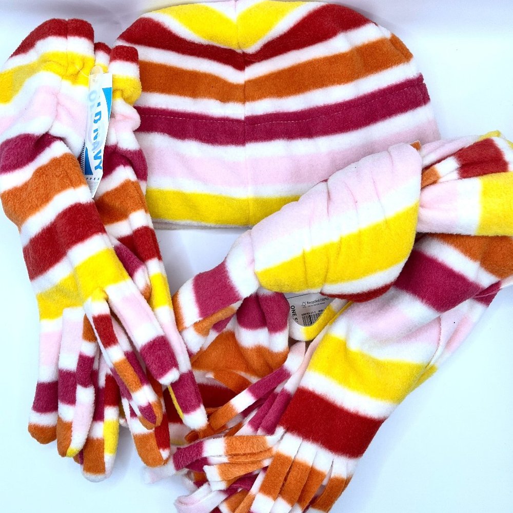 Old Navy Hat-Scarf-Gloves Striped Fleece Set